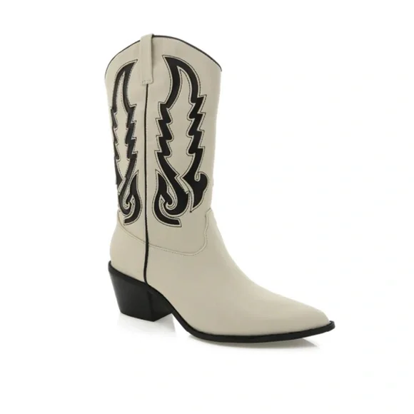 NORVA COWBOY BOOTS - BONE-BLACK CONTRAST - Picture 2 of 9